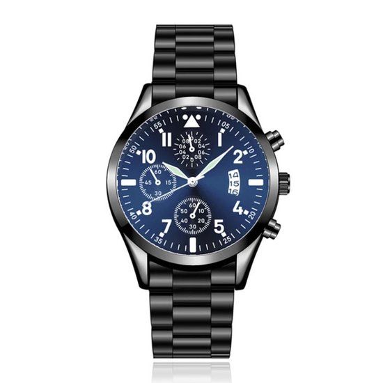LGT JWLS Herenhorloge met Zwarte Metalen Band - Blauw Uurwerk
