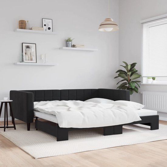 vidaXL Slaapbank met onderschuifbed 100x200 cm fluweel zwart
