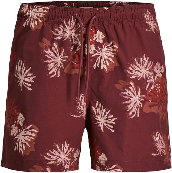 JACK&JONES JPSTMAUI SHELL AOP SWIM SHORTS Zwemshort Mannen Cabernet Printopdruk Koordsluiting 100% gerecycled polyester