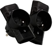 KOTARBAU® Set van 2 meerwegstekkerdozen, zwart. Inclusief een drievoudige stekker met aarding. Twee platte en één ronde stekkerdoos