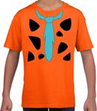 Bellatio Decorations Fred Holbewoner Carnaval Verkleed T-shirt Oranje Jongens en Meisjes - Carnaval Kostuum Kind 158/164