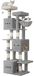 Grand arbre à griffer - Arbre d'escalade XXL pour chats - 193 cm de haut - 4 niveaux, 7 poteaux à griffer, 3 cachettes, 2 plateaux, panier - Avec balles en peluche - Gris