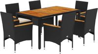 vidaXL 7-delige tuinset met kussens, zwart, polyrotan, acaciahout