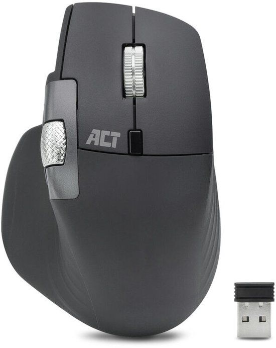 ACT AC5147 Draadloze multi-connect muis Bluetooth en USB ontvanger, oplaadbaar, 4800 DPI met stille klik, snel scrolwiel en duimscrolwiel, gemaakt van gerecyclede materialen