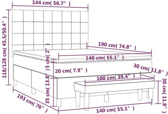 vidaXL Boxspring met matras stof zwart 140x190 cm