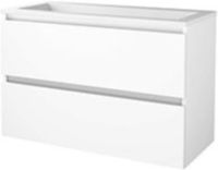 Basic Line Start 46 Badkamermeubelset - 100 x 46 cm - Greeploos - 2 Lades - Acryl Wastafel - Zonder Kraangat - Ice White