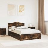 vidaXL Bedframe gerookt eiken, 120 x 200 cm, technisch hout, moderne slaapkamer, rechthoekig bedframe, stijlvolle opslag, modern meubilair, minimalistisch design