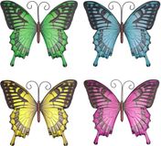 Unyqoos Set van 4 kleurrijke metalen vlinders 3D wanddecoratie