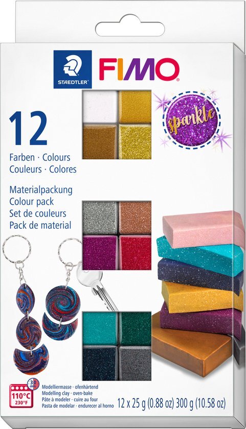 Fimo effect colour pack 12 kleuren sparkle colours