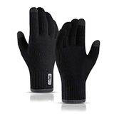 JUNRUI Winterhandschoenen, touchscreen, warme gebreide handschoenen, werk, outdoor, kamperen, wandelen, hardlopen, fietsen, autorijden, voor mannen en vrouwen, Zwart, Eén Maat