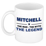 Bellatio Decorations Mitchell cadeau mok - man myth legend - naam koffiemok / beker - wit en blauw - 300 ml - verjaardag