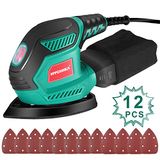 HYCHIKA Multischuurmachine, 200W 14000RPM Schuurmachine met Stofafzuiging, 12PCS-Schuurpapier, Handschuurmachine voor Hout