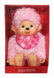 Sekiguchi Monchhichi 242429 - Originele meisje kersenbloesem knuffel met slabbetje en vlechtjes met bloemen, ca. 80 cm, roze pluche