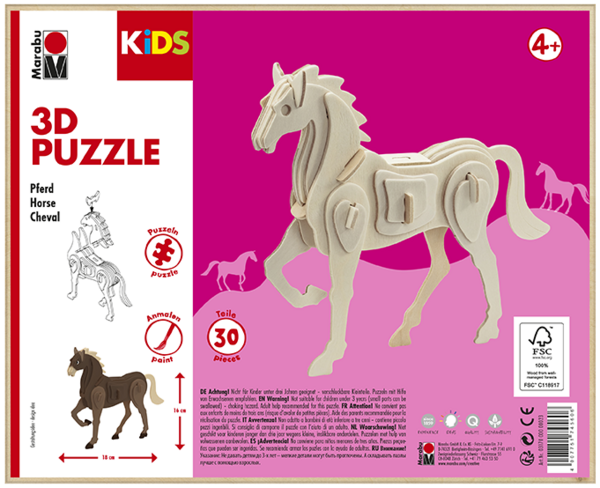 Marabu Horse 3D Puzzel - Hout - Unisex - 4+ jaar