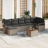 vidaXL Tuinbank Set 8-delig Grijs Polyrattan