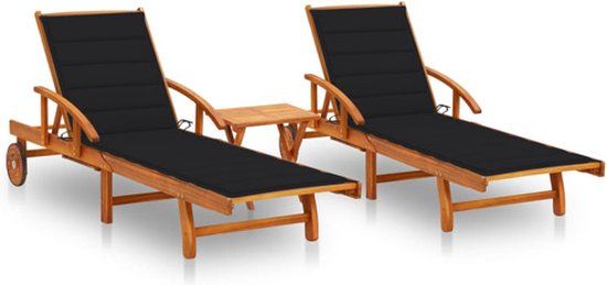 VidaXL Tuinstoel Terras Gecapitonneerde zitting Acaciahout Zwart