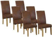 Vente-unique Set van 6 stoelen SANTOS - microvezel met verouderde leerlook - licht houten poten