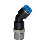 Riegler Schroefverbinding 45° "Blaue serie", draaibaar, R 3/8 a., voor slang buiten-Ø 8 mm, werkdruk max. 15 bar, kunststof/MS vern.