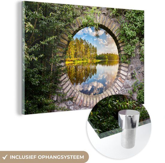 MuchoWow® Glasschilderij 30x20 cm - Acrylglas Schilderij - Bomen - Water - Doorkijk