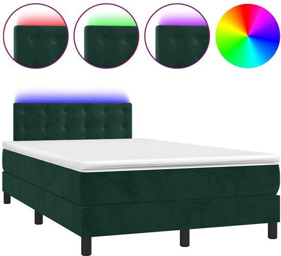 vidaXL Boxspring met matras en LED fluweel donkergroen 120x190 cm
