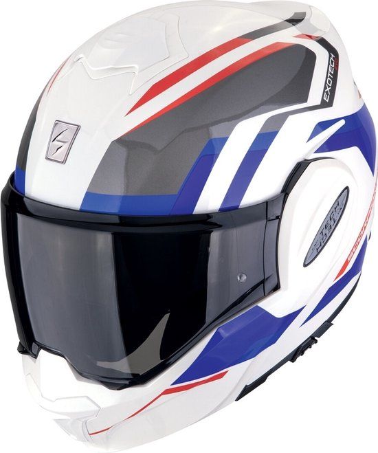 Scorpion EXO-Tech Evo Furio Wit Rood Blauw Systeemhelm - Helm