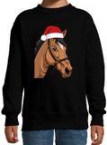 Bellatio Decorations Kersttrui / sweater boerderijdieren - kinderen - Paard - zwart - kerstmuts - Kerstmis 110/116
