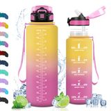 Vikaster Sportdrinkfles, drinkfles met rietje, 1,5 liter, BPA-vrij, lekvrij, sportfles voor camping, yoga, gym, outdoor