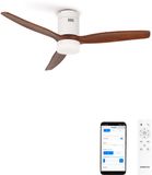 Create Stille 40W Plafondventilator met Licht, WIFI, ABS Bladen, Ø 112 cm, Wit/Donker Houtlook