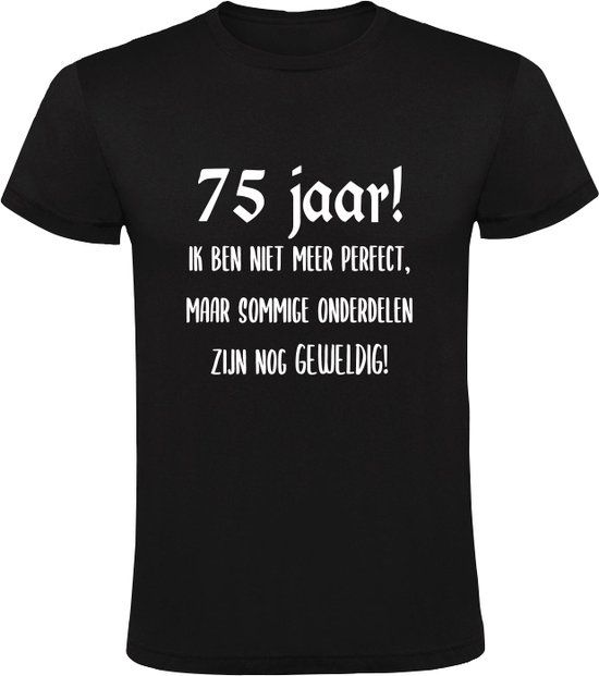 Heren T-shirt - 75e Verjaardag - Zwart - 4XL - Katoen