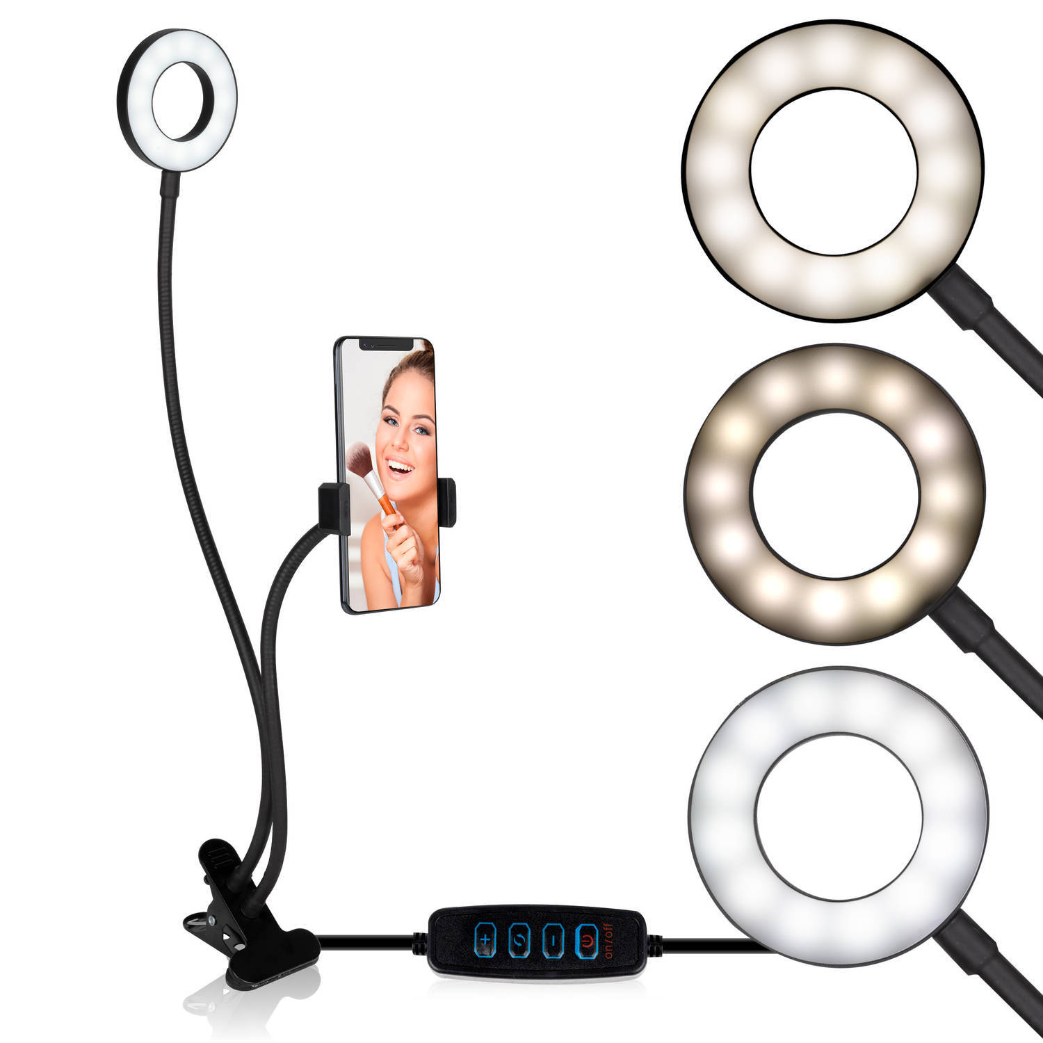 Grundig selfie studio ringlamp - ringlight - ringlicht - selfie lamp - social media en vlogs - met tafelklem