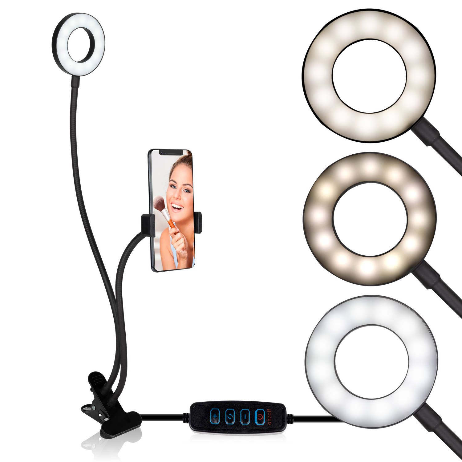 Grundig Selfie Studio Ringlamp - Zwart - Kunststof - Met Tafelklem