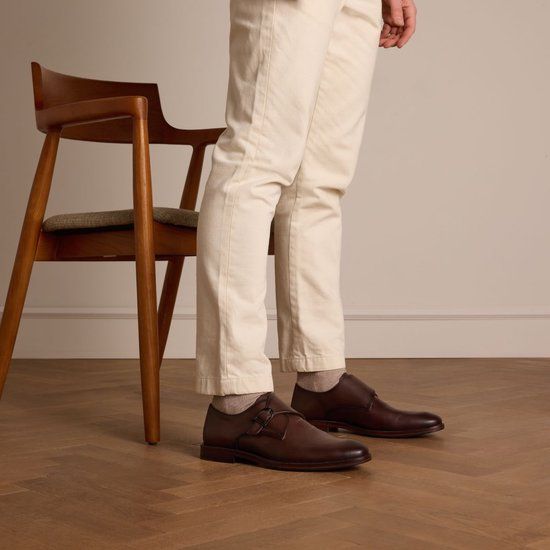 Manfield Heren Bruine Gespschoenen Suède Maat 44