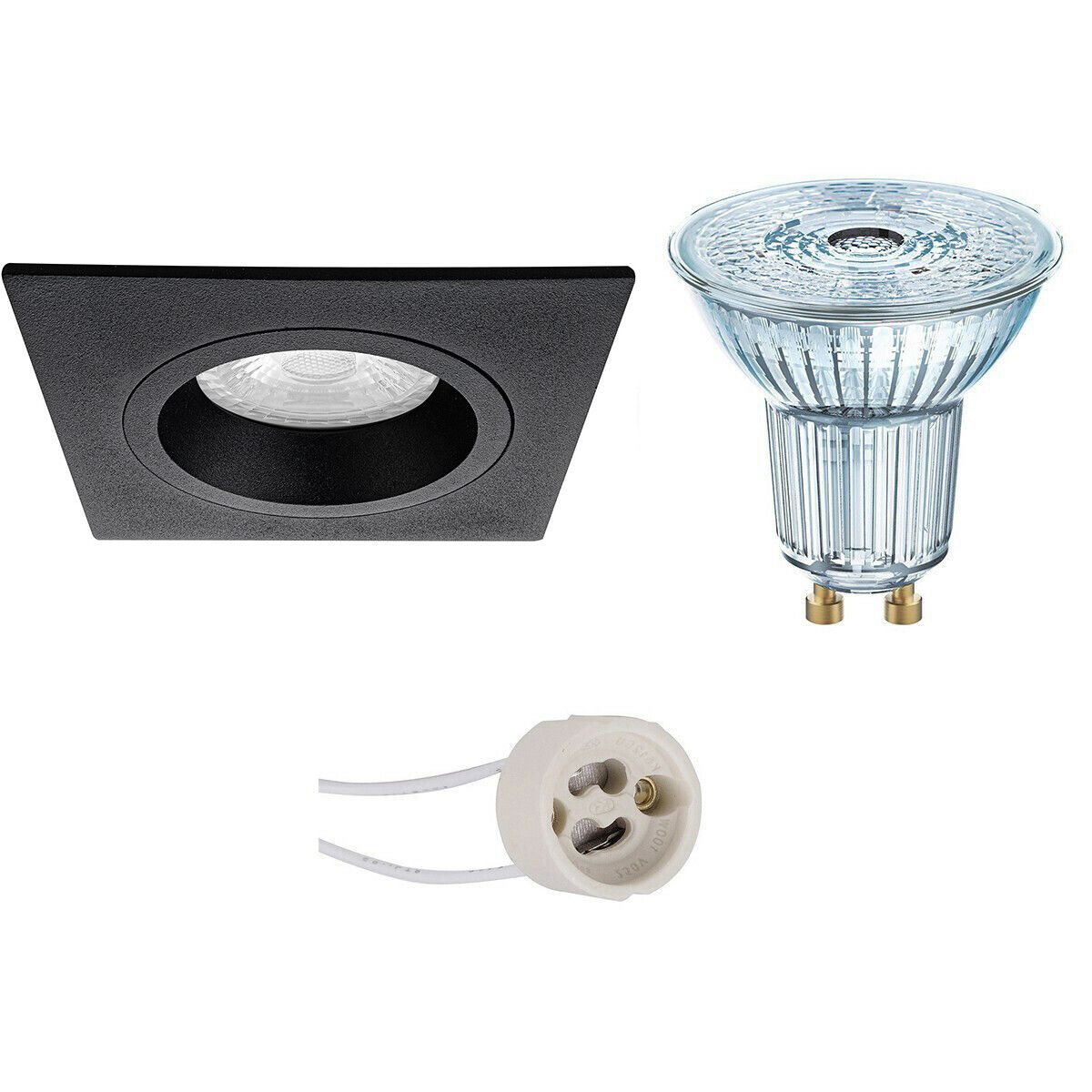 Osram LED Spot Set - PAR16 940 36D - Pragmi Rodos Pro - GU10 - Dimbaar - Vierkant - Mat Zwart - 3.7W - 4000K - 93mm