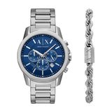 Armani Exchange Heren Horloge Geschenkset AX7176SET 44 mm Zilverkleurig / Blauw