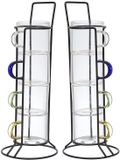Home Deco Factory Espresso kopjes - 8x stuks - met standaard - glas - multicolor - koffiekopjes