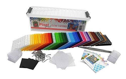 Pracht Creatives Hobby Pixel P60001-27501 kleine starterbox, knutselset met 60 pixelplaten, 4 basisplaten, 12 medaillons met ketting en 4 mini-sjablonen, kinderlijk eenvoudig insteeksysteem