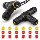 GlasFlength Kabelverbinder, waterdicht, 3-polig, 2 stuks aansluitdoos, waterdicht IP68 aardkabel, verbindingsmof voor aardkabel, waterdichte verdeeldoos voor Ø 3-12 mm