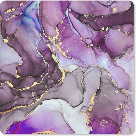 MousepadParadise Muismat Klein - Marmer - Roze - Paars - Gold - 20x20 cm