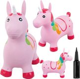 Sun Baby Springdier met pomp vanaaf 1 jaar - Eenhoorn - roze met witte hoorn - max 50kg, duurzaam rubber, gecertificeerd, bpa-vrij, springpaard, springhond