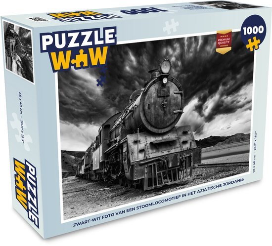 MuchoWow Puzzel Zwart-wit foto van een stoomtrein in het Aziatische Jordanië - Legpuzzel - Puzzel 1000 stukjes volwassenen