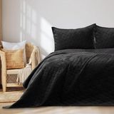 Famanu - Sprei 240x260 cm zwart fluweel, dubbelzijdig stiksel, luxueus ontwerp