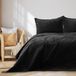 Famanu - Sprei 240x260 cm zwart fluweel, dubbelzijdig stiksel, luxueus ontwerp