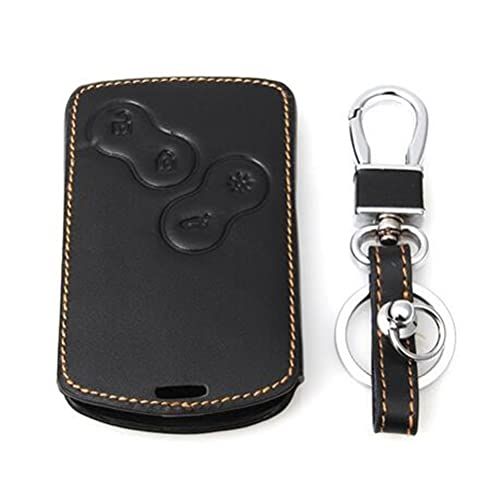 Happyit Lederen autosleutelhoesje sleutelhanger voor Renault Clio Scenic Megane Duster Sandero Captur Twingo Koleos 4 toetsen afstandsbediening (bruine lijn)