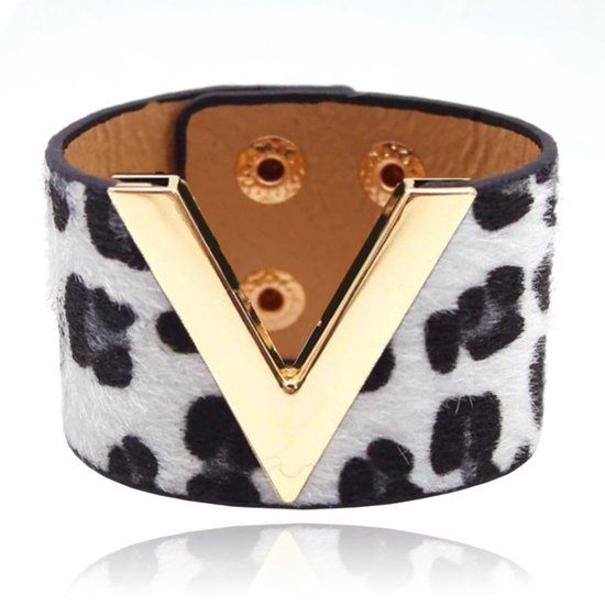 LGT JWLS Lookinggoodtoday Brede Dames Armband Verstelbaar Dierenprint Goud en Wit