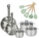 Fackelmann Etherna Set de 2 poêles 24/28cm et 3 casseroles 16/20/24cm avec 5 ustensiles de cuisine