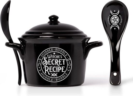 Alchemy England Heksenketel met lepel Mueslikom zwart-wit Porselein