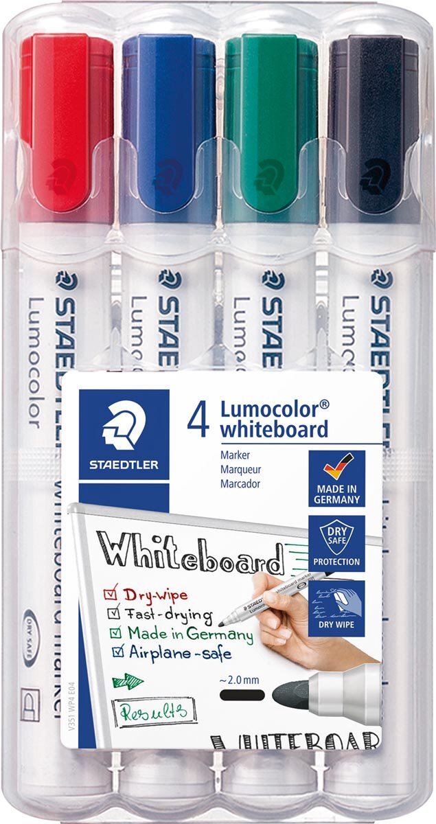 Staedtler Lumocolor whiteboardmarker etui van 4 stuks in geassorteerde kleuren 5 stuks