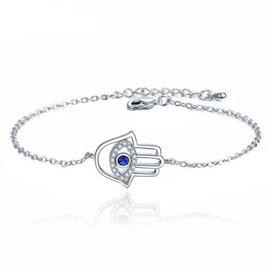 LGT JWLS Zilverkleurige Verstelbare Dames Schakelarmband met Fatima Hand en Steentjes