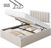 VASAGLE Bedframe 140 x 200 cm met opbergruimte onder het bed - Hoofdbord cappuccino beige