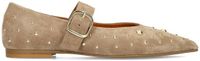 Manfield - Dames - Beige suède loafers met studs - Maat 38